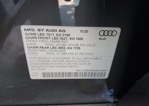 2021 Audi E-Tron Premium Plus Quattro from USA, damaged, VIN WA1LABGE0MB010040